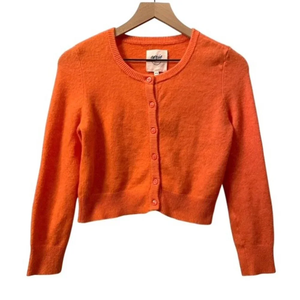 Aerie Campus Cool Plush Cardigan Button Front Size Medium Peach Coral